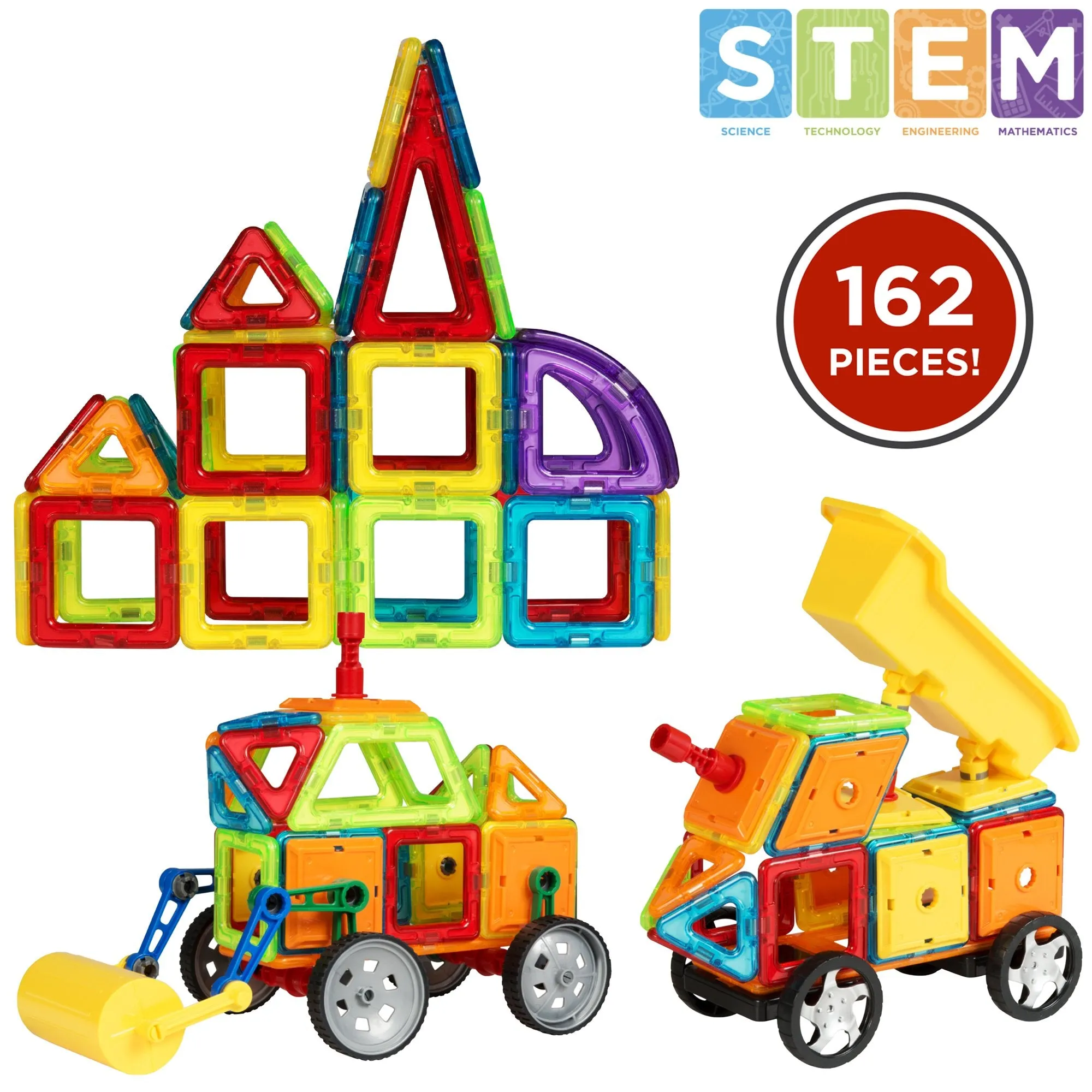 162-Piece Magnetic Toy Steamroller Dump Truck Building Set