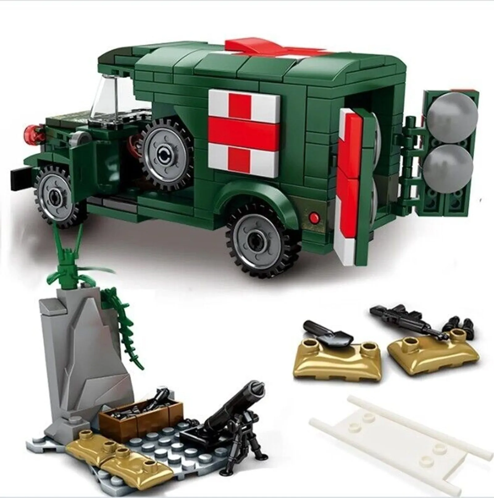 262 Piece Military WW2 Ambulance Building Blocks Toy Bricks Set | General Jim's Toys