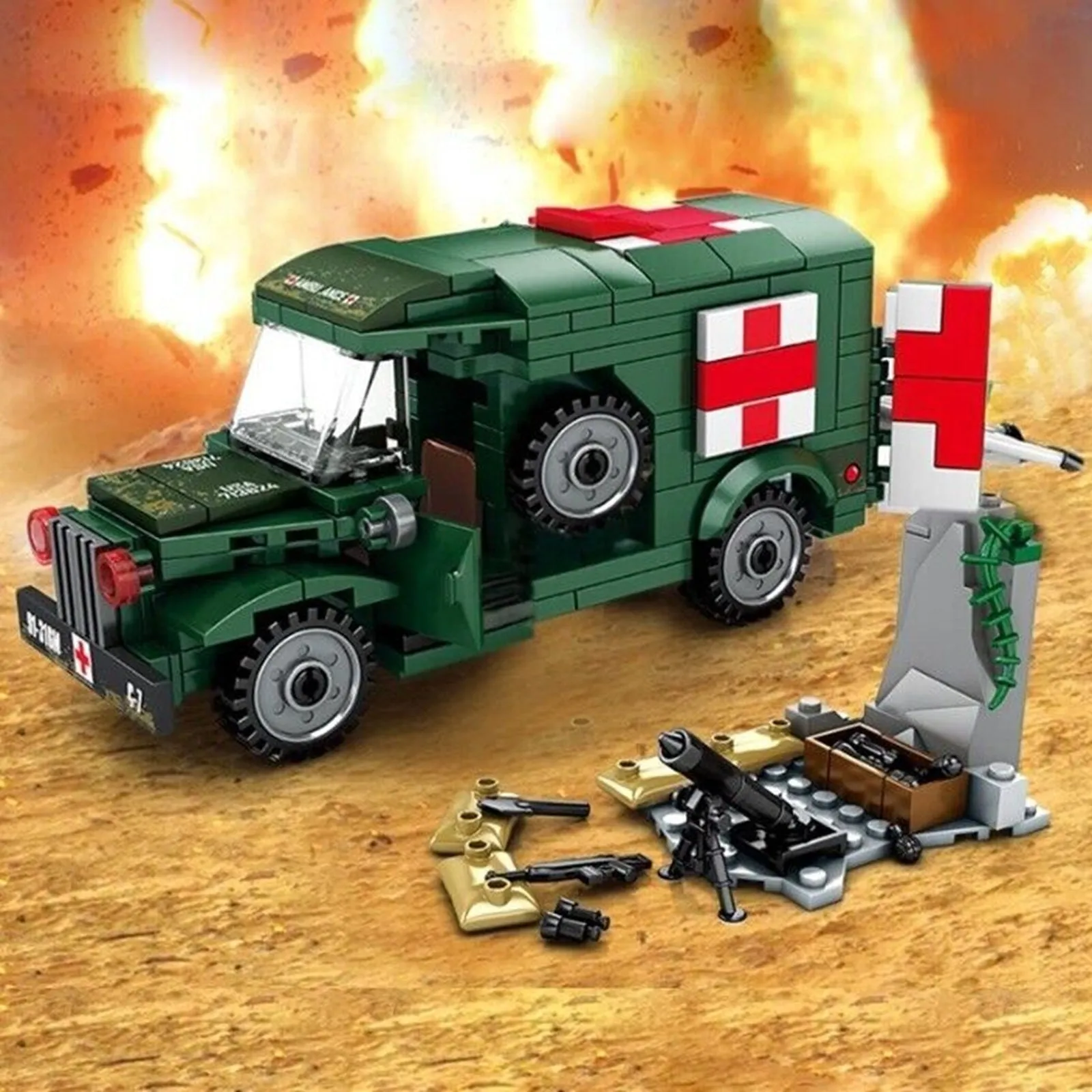 262 Piece Military WW2 Ambulance Building Blocks Toy Bricks Set | General Jim's Toys