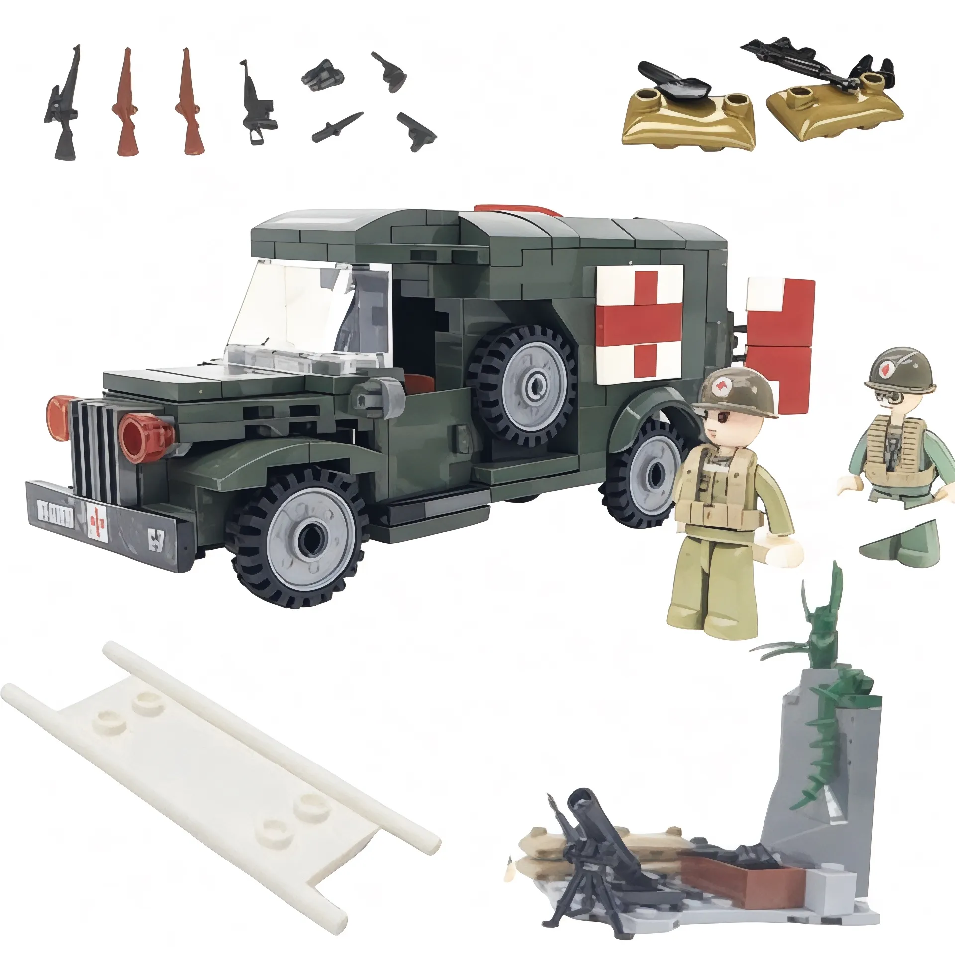 262 Piece Military WW2 Ambulance Building Blocks Toy Bricks Set | General Jim's Toys