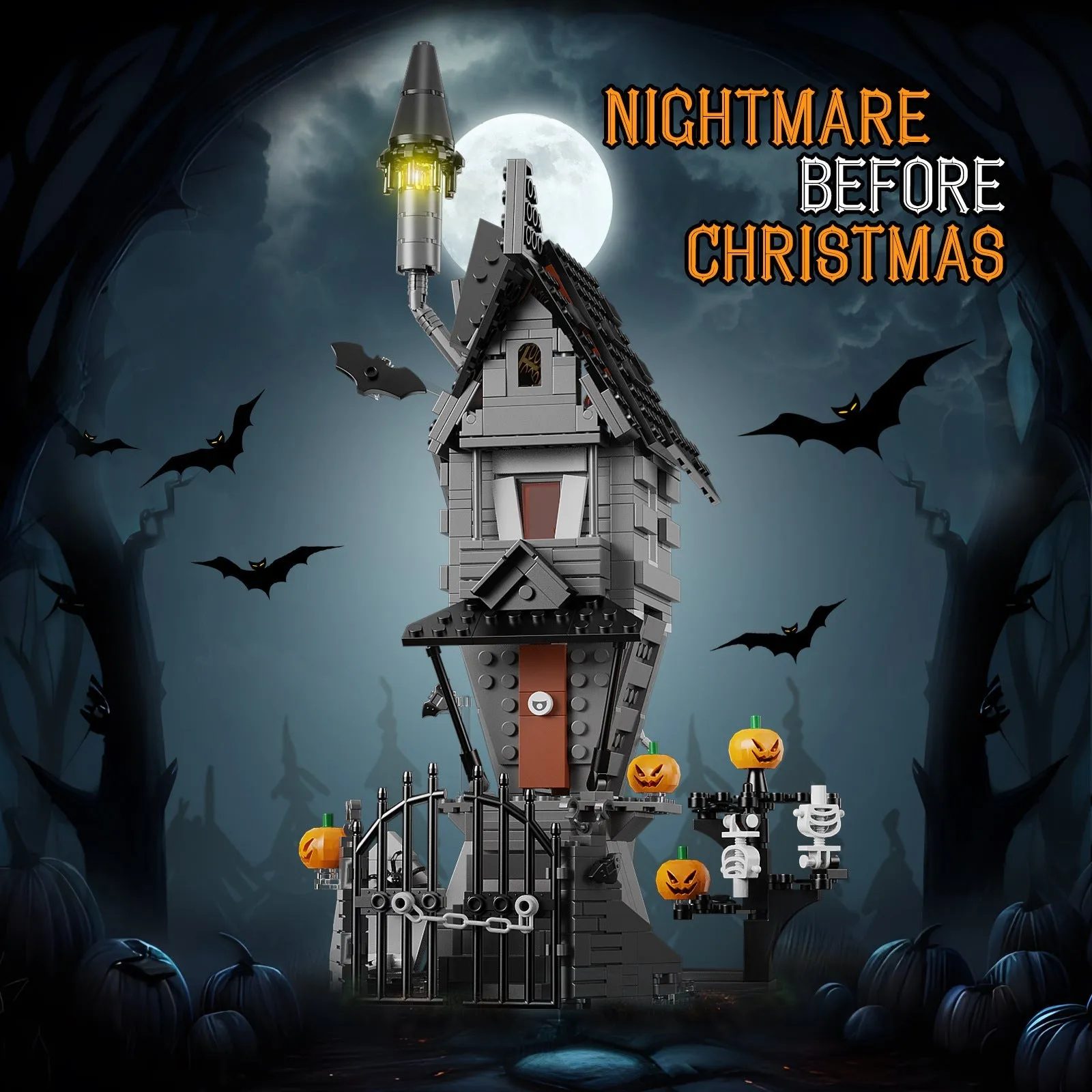 Buildmoc Self-Designed The Nightmare Before Christmas Scenario Building Block Set Compatible with Lego Assembling Toys