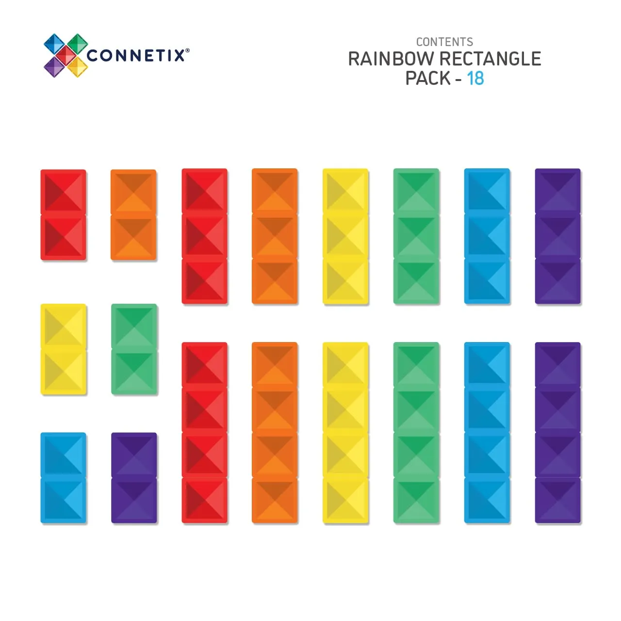 Connetix Magnetic Tiles Rainbow Rectangle 18 Piece Pack