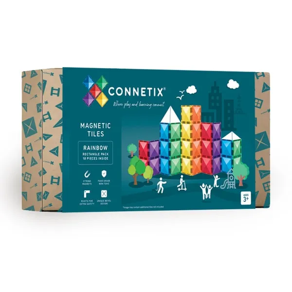 Connetix Magnetic Tiles Rainbow Rectangle 18 Piece Pack