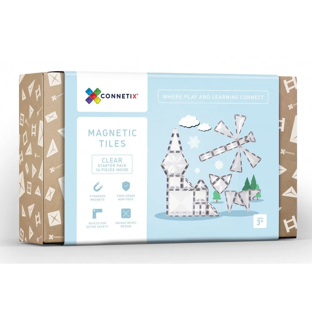 Connetix Tiles Magnetic Tiles Clear Starter Pack 34pcs