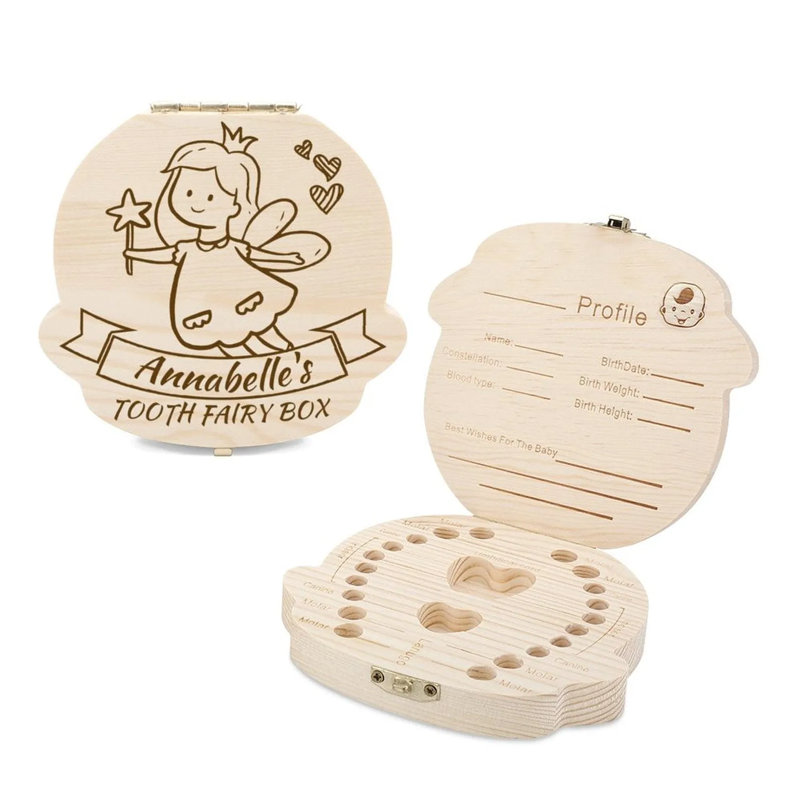 Custom Baby Name Magic Angel Children's Wooden Tooth Box