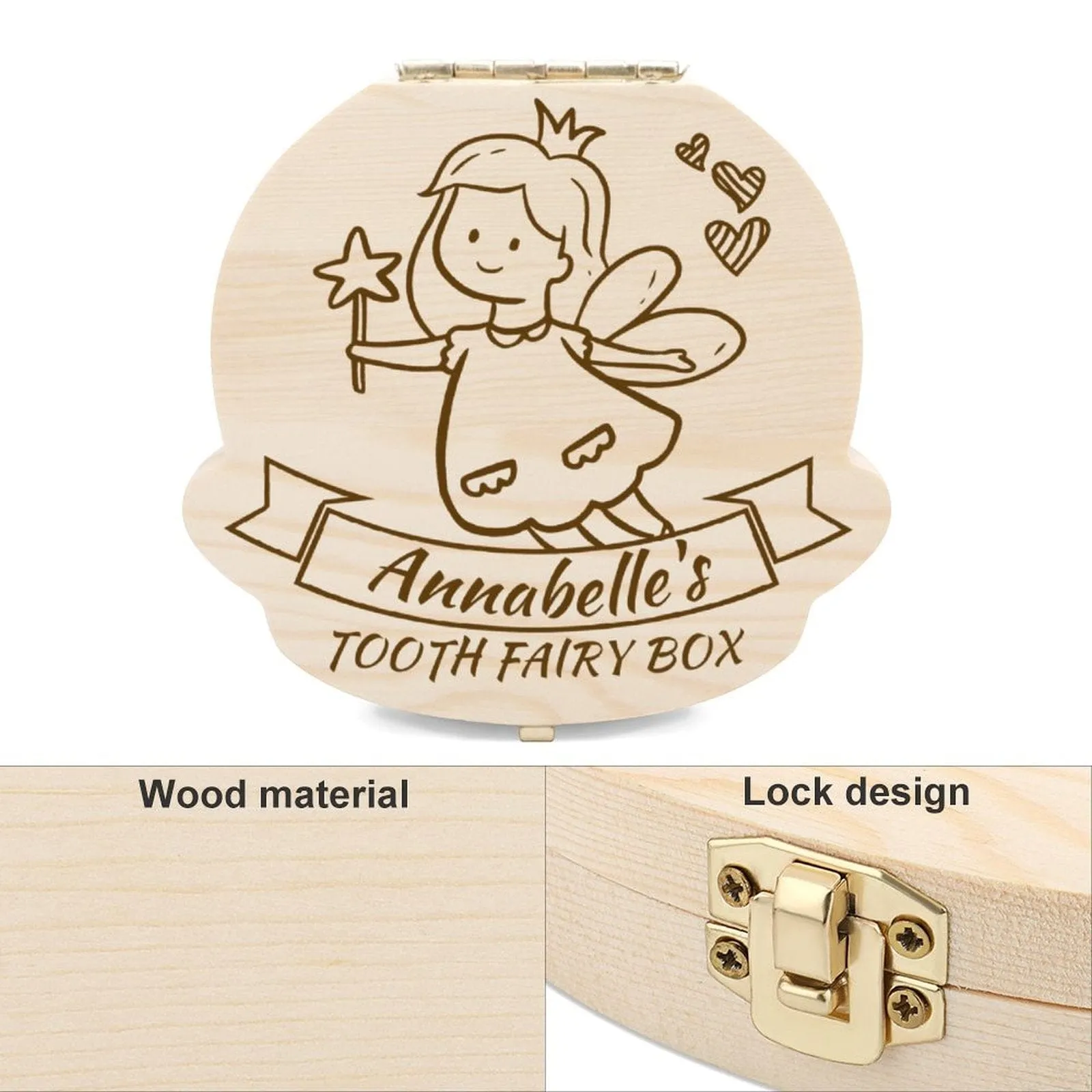 Custom Baby Name Magic Angel Children's Wooden Tooth Box