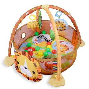 Lion Infant Play Mat Activity Gym With Hanging Toys And Balls - Yellow