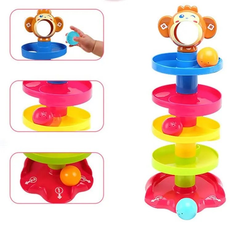 Toy Imagine RAMP ROLL, 5 Layer Ball Drop and Roll Swirling Tower for Toddler|3 Puzzle Rattle Balls Monkey Face at The Top|Non Toxic Material| Stack,Dr