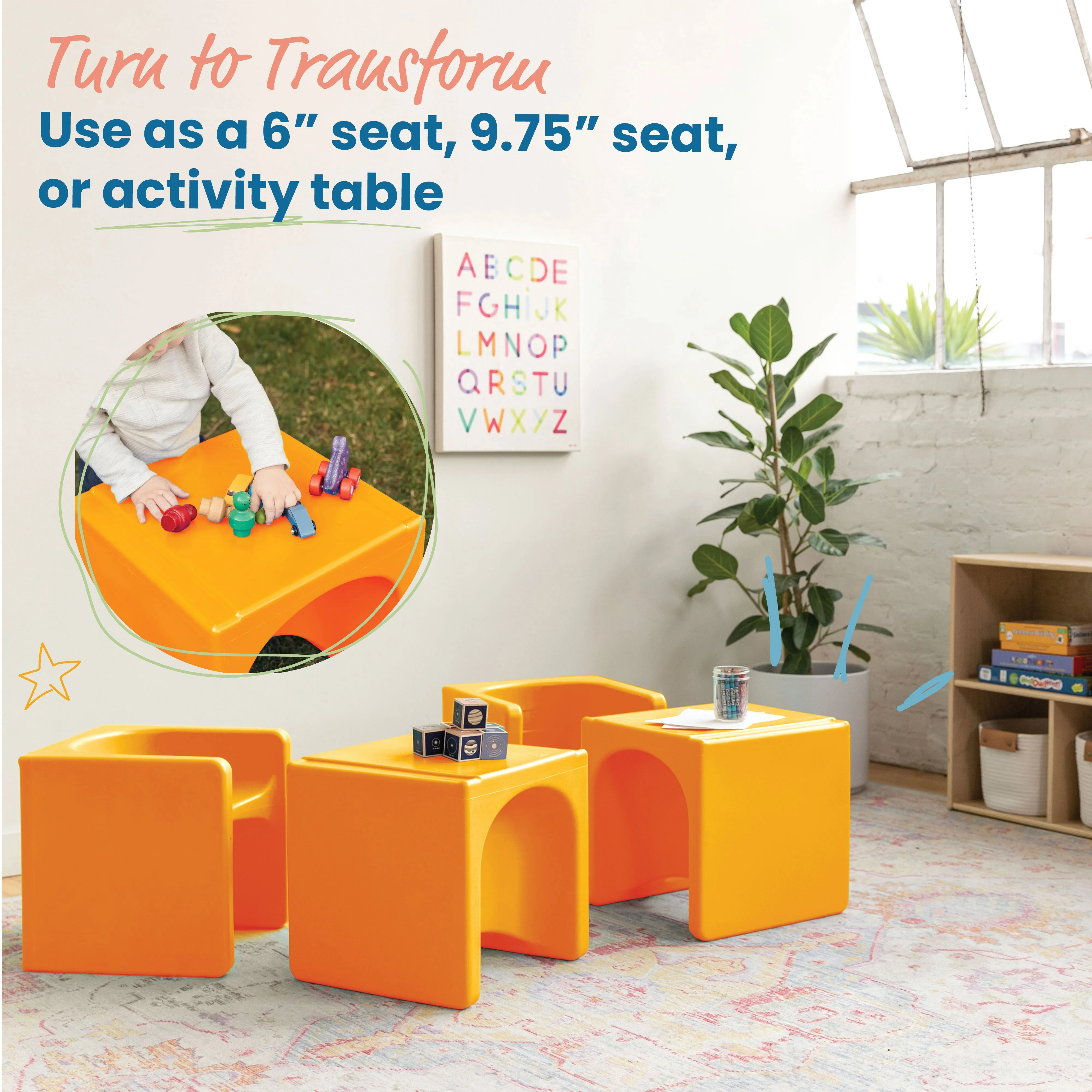 Tri-Me 3-In-1 Cube Chair, Kids Furniture