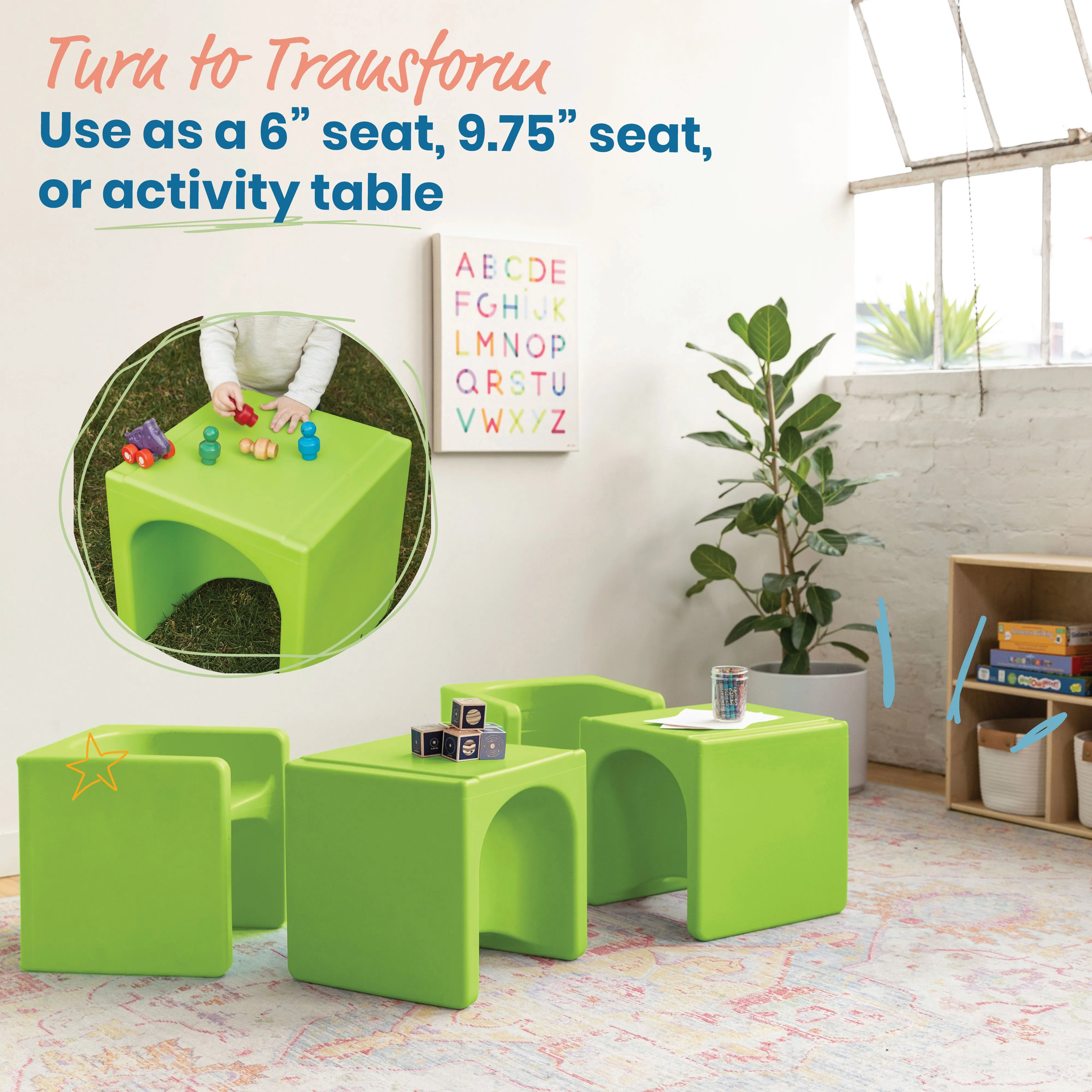 Tri-Me 3-In-1 Cube Chair, Kids Furniture