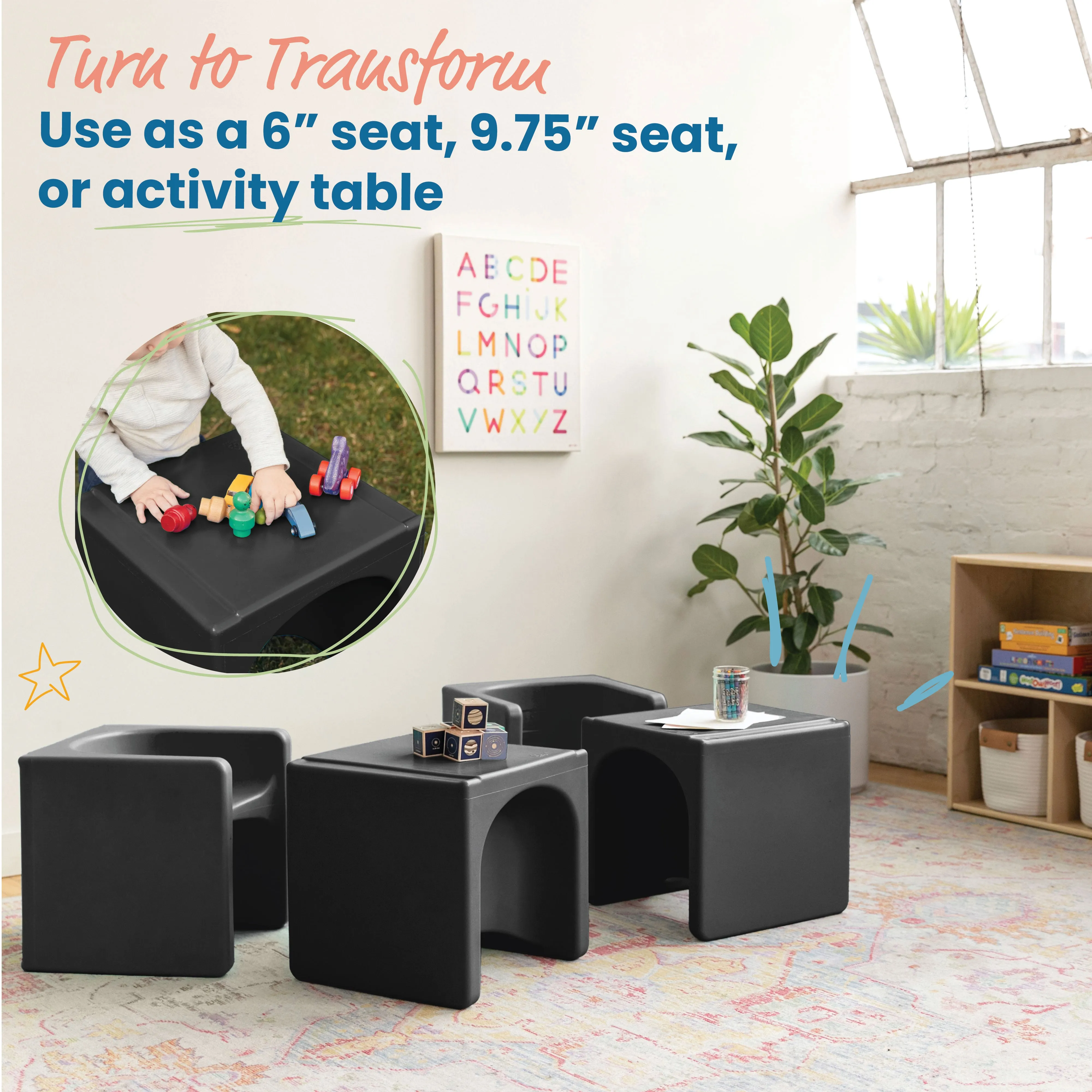 Tri-Me 3-In-1 Cube Chair, Kids Furniture