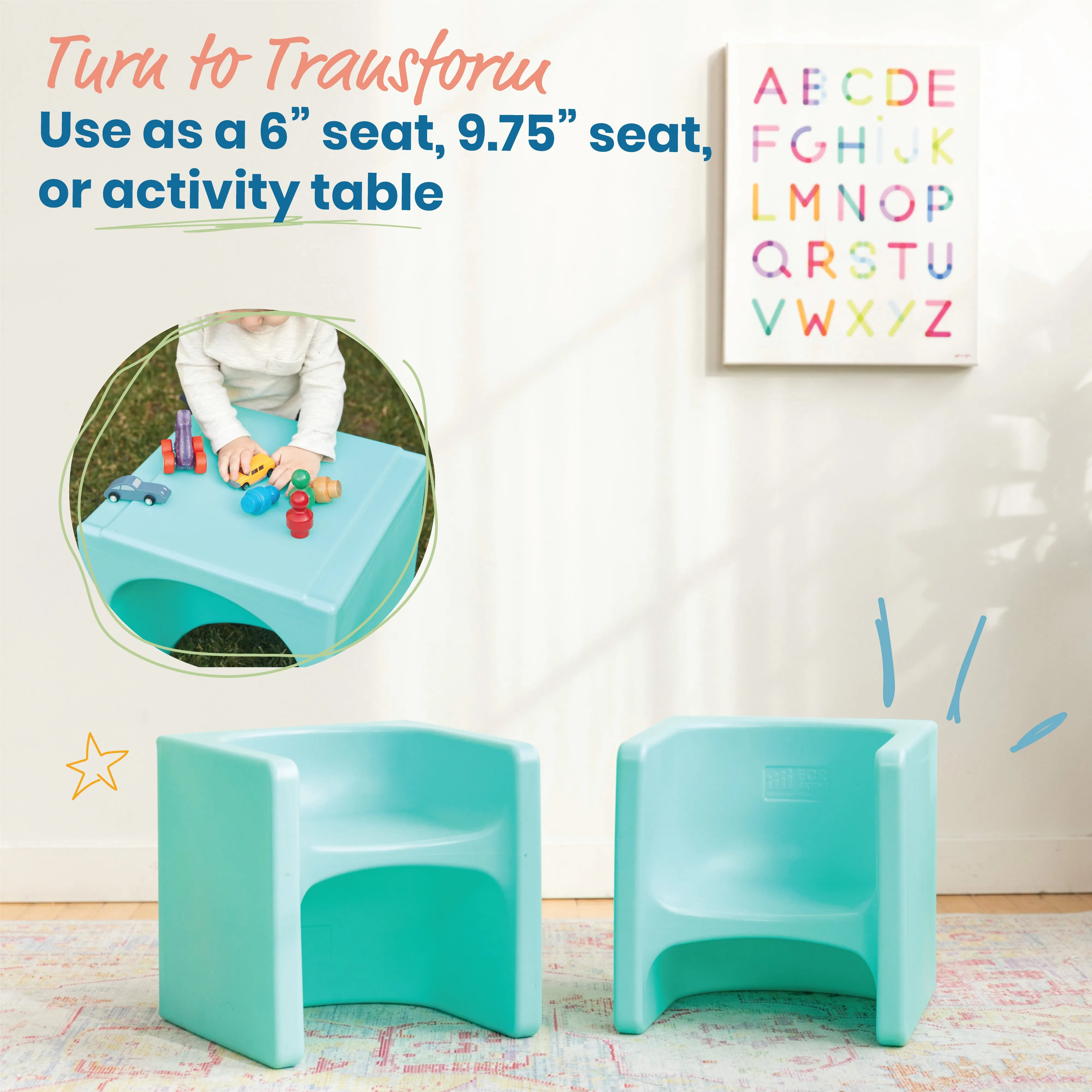 Tri-Me 3-In-1 Cube Chair, Kids Furniture