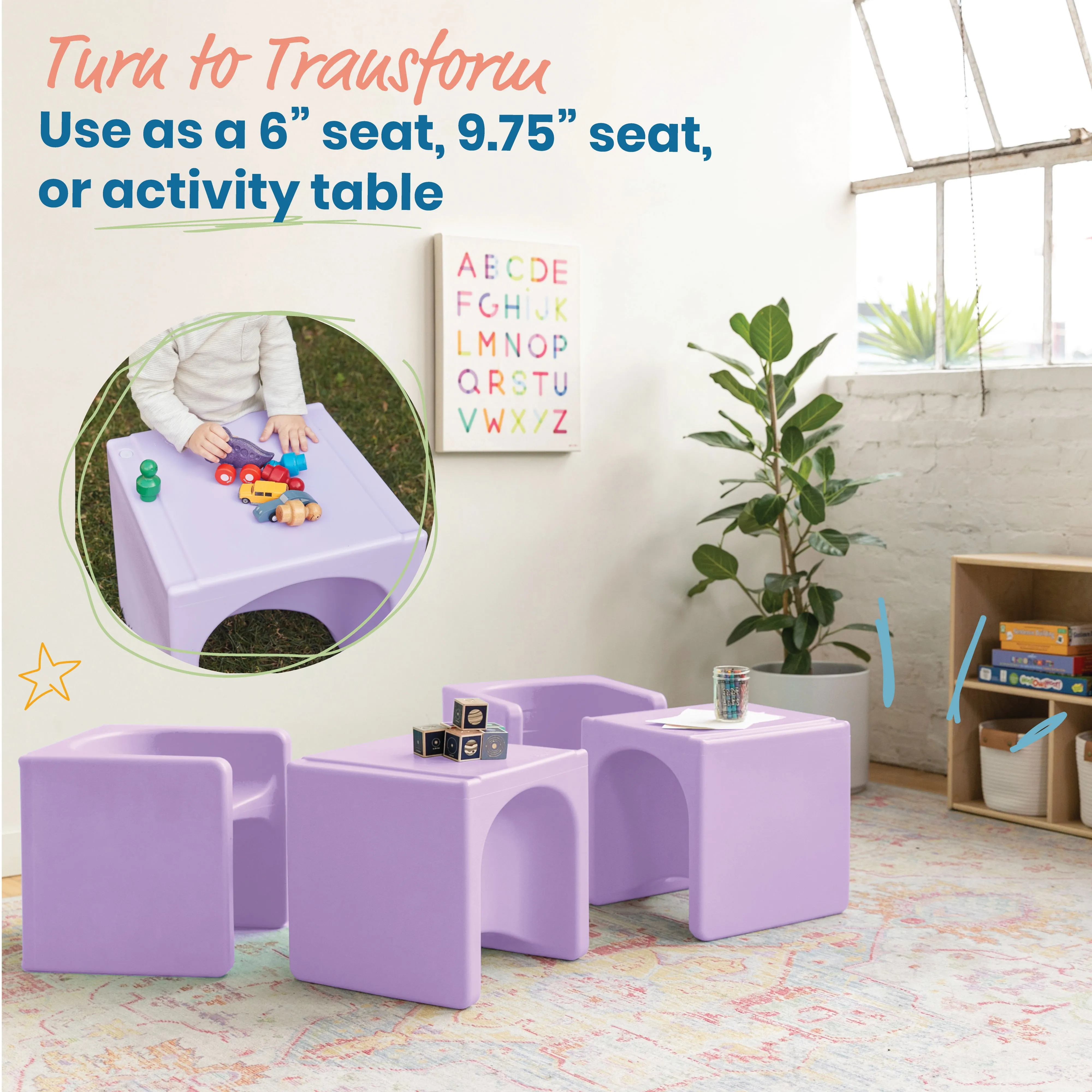 Tri-Me 3-In-1 Cube Chair, Kids Furniture