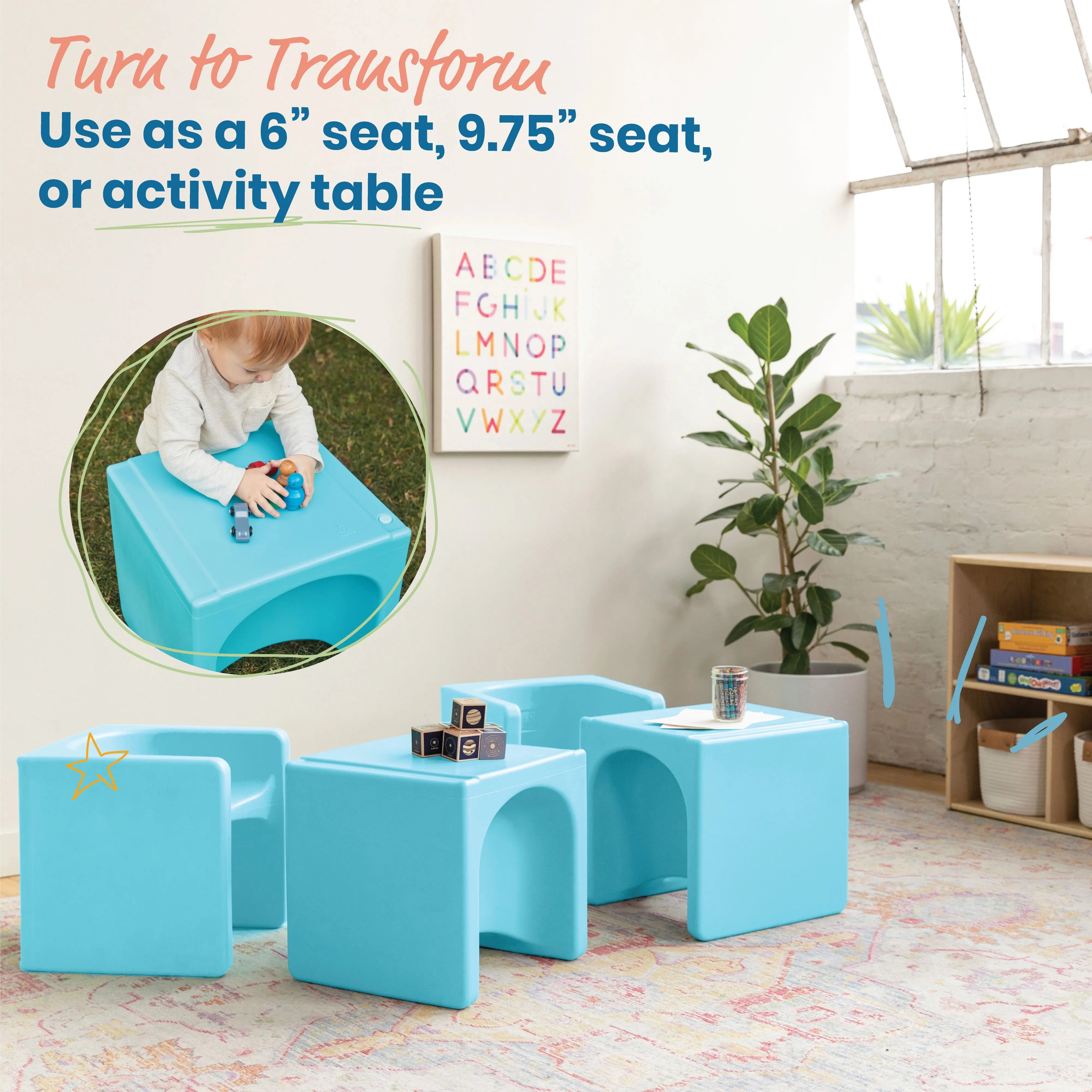 Tri-Me 3-In-1 Cube Chair, Kids Furniture