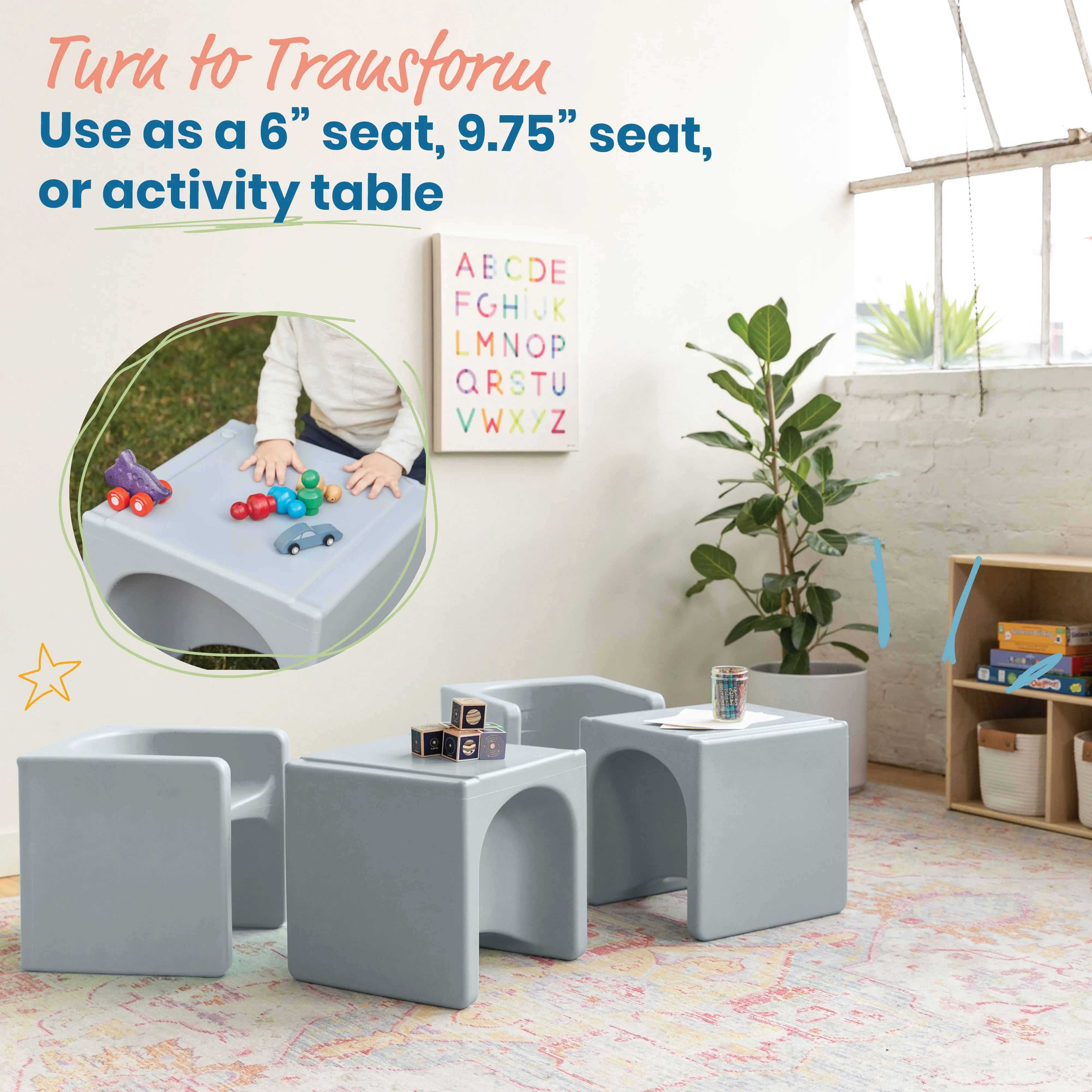 Tri-Me 3-In-1 Cube Chair, Kids Furniture